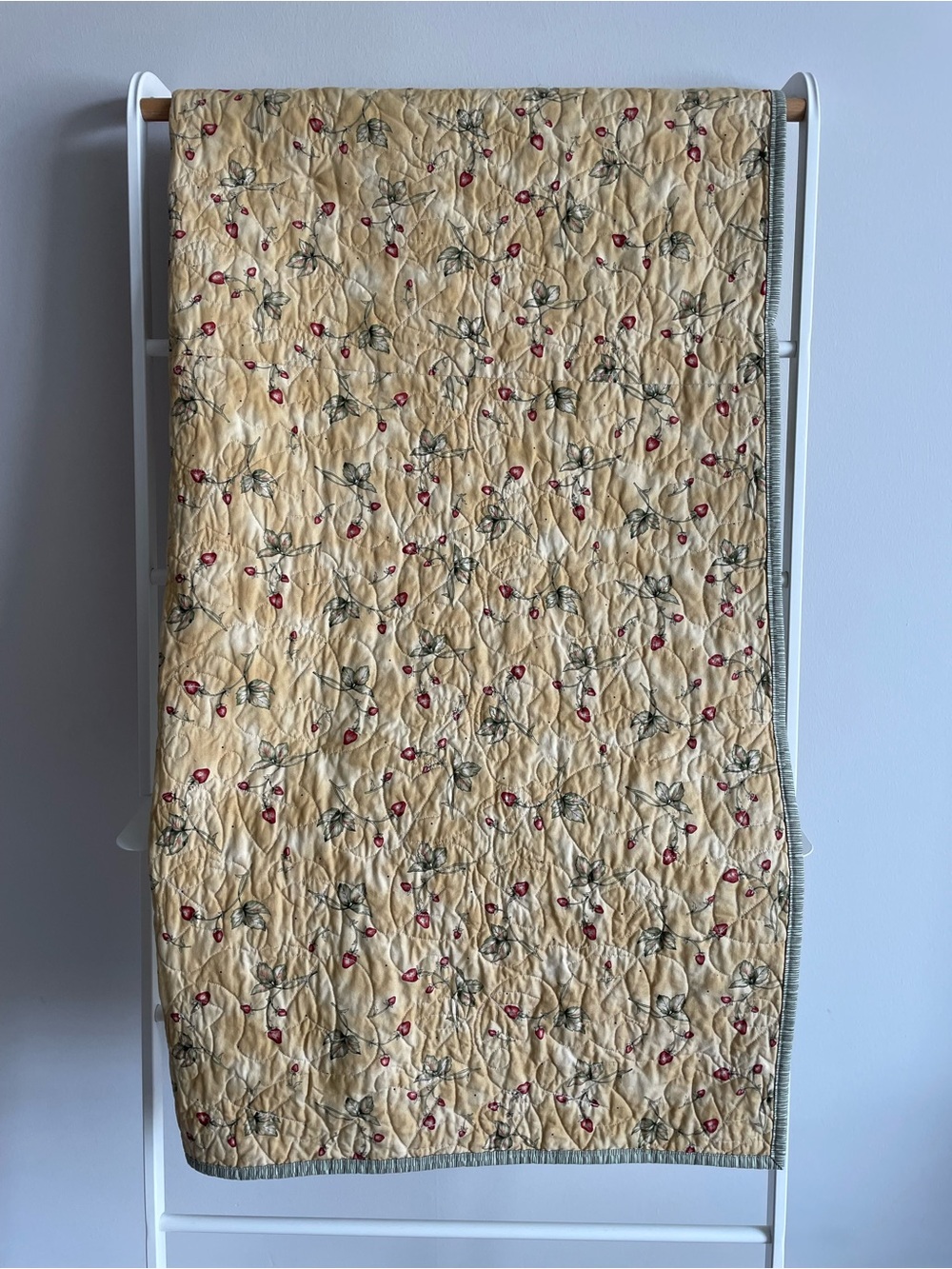 Handmade Quilt Pride of the Prairie Green Strawberries Cottagecore Cozy 55x45 - Picture 3 of 8